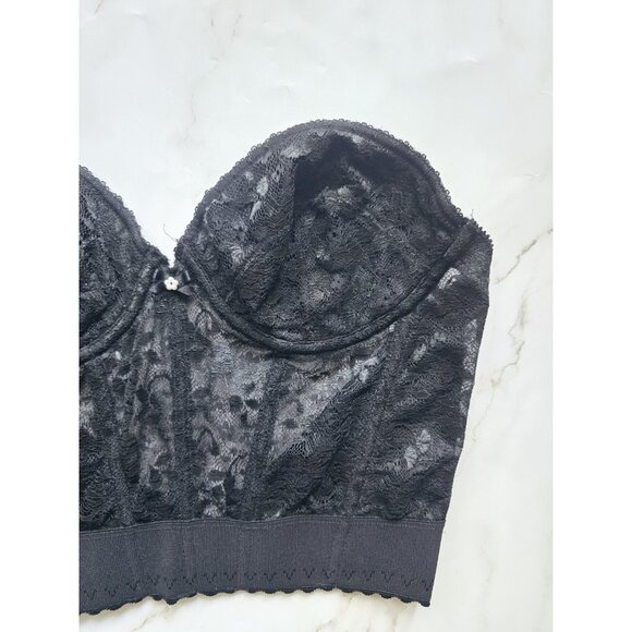 Sears Black Lace Vintage Bustier Longline Pinup Underwire Strapless Bra 36C - Picture 2 of 11